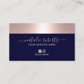 Roos Gold Border Navy Blue Modern Salon Spa Visitekaartje (Voorkant)