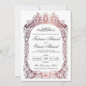 Roos Gold Border White Islamic Muslim Wedding Kaart (Voorkant)