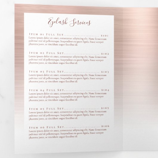 Roos Gold Bored Metal Monogram Manuscript Brochure Drieluik Kaart (Binnenzijde eerst)