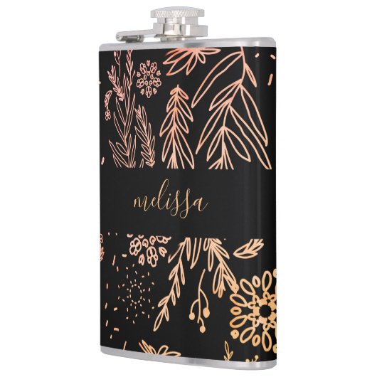 Roos Gold Botanical Doodle Pattern Handtekening Heupfles (Links)