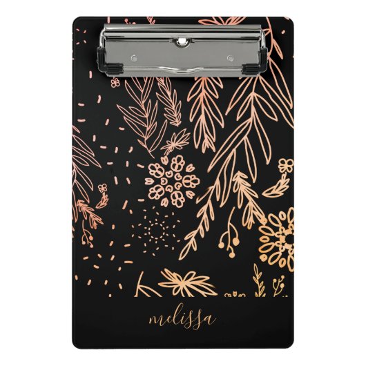 Roos Gold Botanical Doodle Pattern Handtekening Mini Klembord (Voorkant)