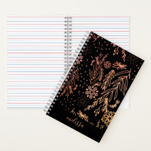 Roos Gold Botanical Doodle Pattern Handtekening Notitieboek