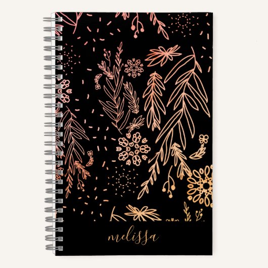 Roos Gold Botanical Doodle Pattern Handtekening Notitieboek (Voorkant)
