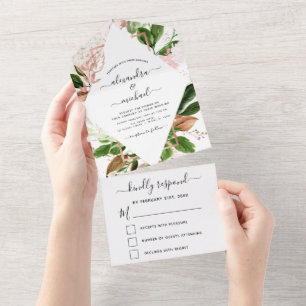 Roos Gold Botanical Greenery Wedding RSVP All In One Uitnodiging
