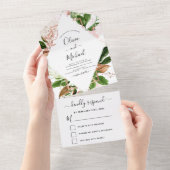 Roos Gold Botanical Greenery Wedding RSVP All In One Uitnodiging (Afscheurbaar)