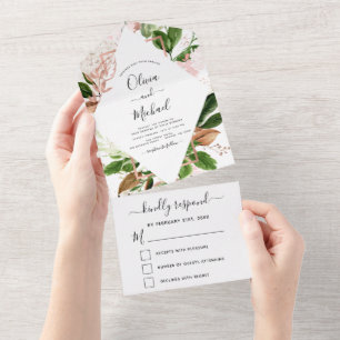 Roos Gold Botanical Greenery Wedding RSVP All In One Uitnodiging