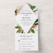 Roos Gold Botanical Greenery Wedding RSVP All In One Uitnodiging (Binnen)