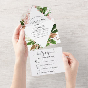 Roos Gold Botanical Greenery Wedding RSVP All In One Uitnodiging