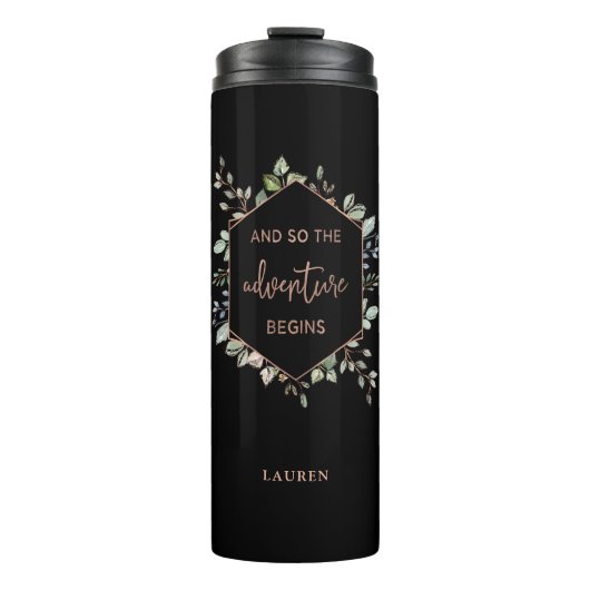 Roos Gold Botanical | Het avontuur begint citaat Thermosbeker (Voorkant)
