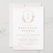 Roos Gold Botanisch Monogram Repetitie Diner Kaart (Voorkant)