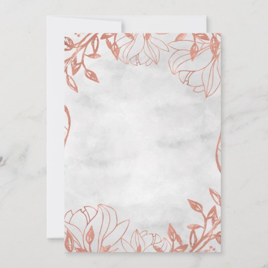 Roos Gold Botanische Bloemen Grijs Bruiloft Uitnod Kaart (Achterkant)