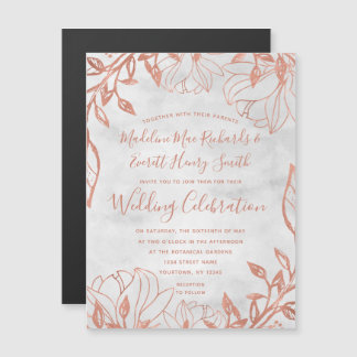 Roos Gold Botanische Bloemen Grijs Bruiloft Uitnod Magnetische Uitnodiging