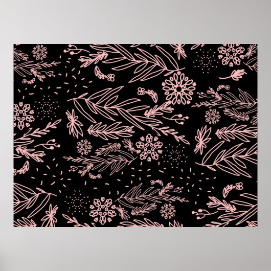 Roos Gold Botanische Doodle Patroon Poster (Voorkant)