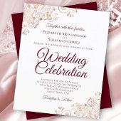 Roos Gold & Bourgogne BUDGET bruiloft uitnodiging