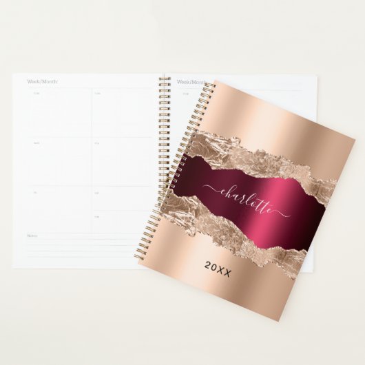 Roos Gold Bourgogne Metal Agaat Marmer Naam 2025 Planner (Display)