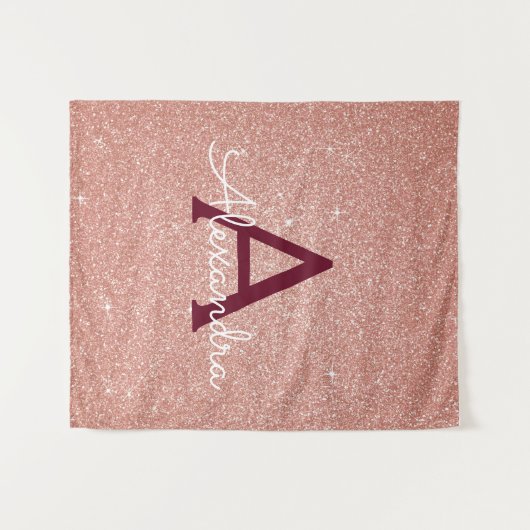 Roos Gold Bourgogne Sparkle Glitter Monogram Wandkleed (Voorkant (horizontaal))