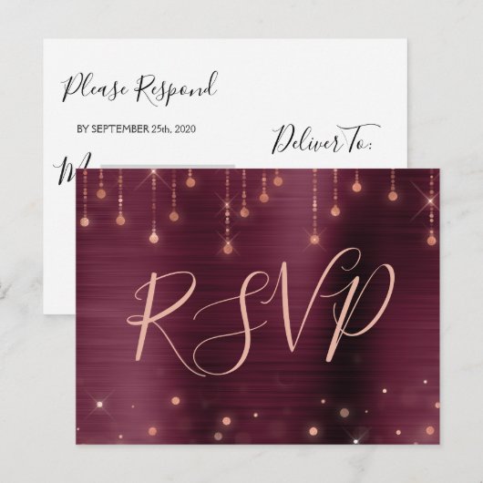 Roos Gold Bourgogne Sparkle RSVP Respons Uitnodiging Briefkaart (Voorkant / Achterkant)