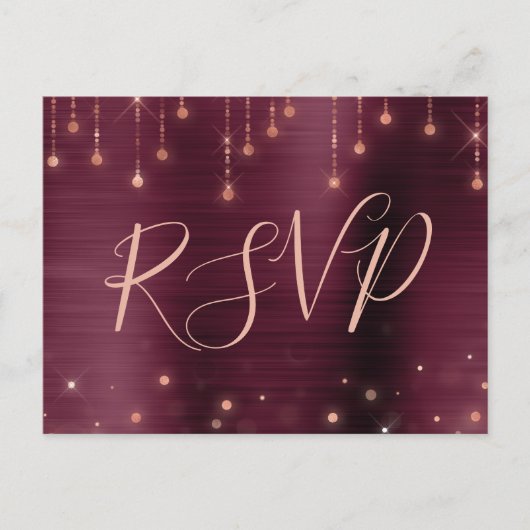 Roos Gold Bourgogne Sparkle RSVP Respons Uitnodiging Briefkaart (Voorkant)