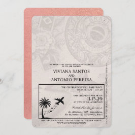 Roos Gold Brazilië Paspoort Huwelijksuitnodiging Kaart