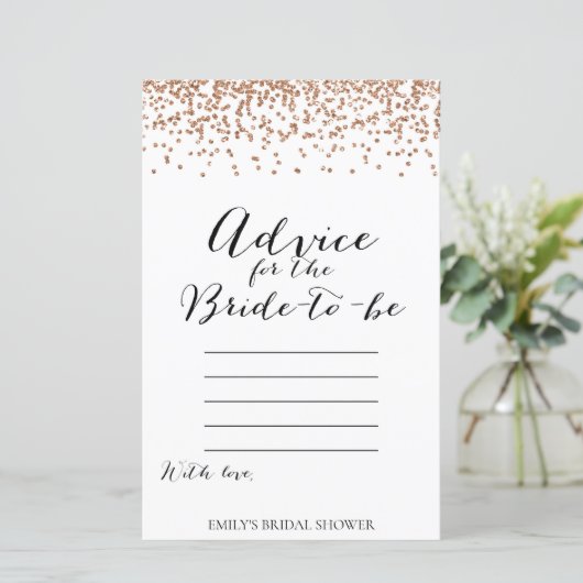 Roos Gold Brida Shower Game - Advice Kaart (Staand voorkant)