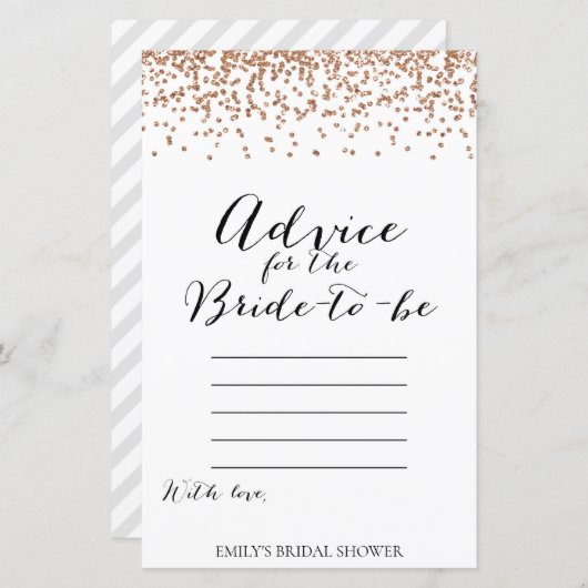 Roos Gold Brida Shower Game - Advice Kaart (Voorkant / Achterkant)