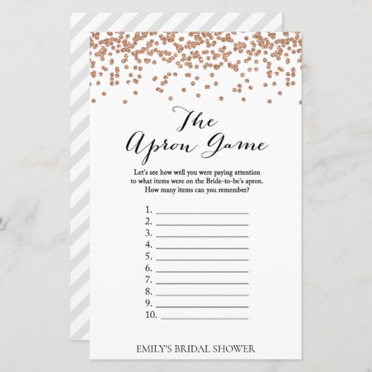 Roos Gold Brida Shower Game - Schort Game (Voorkant / Achterkant)