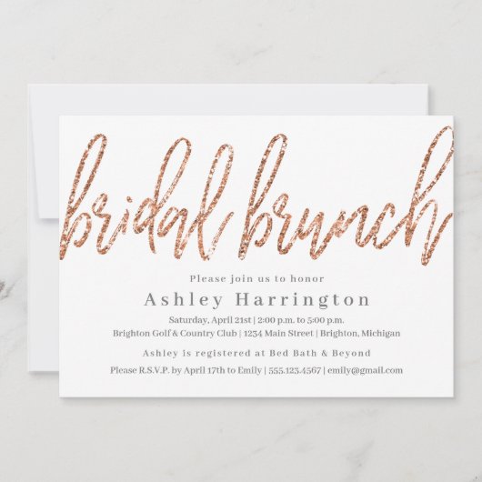Roos Gold Bridal Brunch Uitnodiging tot Glitter (Voorkant)