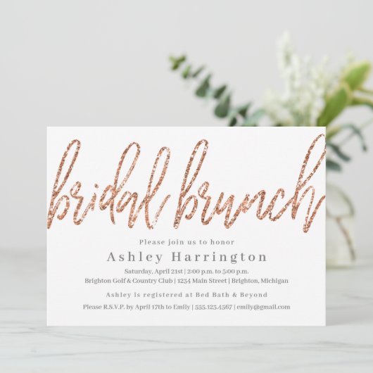 Roos Gold Bridal Brunch Uitnodiging tot Glitter (Staand voorkant)