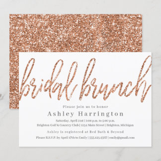 Roos Gold Bridal Brunch Uitnodiging tot Glitter