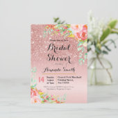 Roos Gold Bridal Shower-uitnodiging Floral Kaart (Staand voorkant)