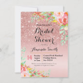 Roos Gold Bridal Shower-uitnodiging Floral Kaart (Voorkant)