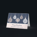 Roos Gold Brother en Zuster in de Wet Kerst Kaart<br><div class="desc">Vrolijk kerstfeest voor broertje en schoonzus kaart in modern marineblauw met sprankelend rozen gouden ornamenten.</div>