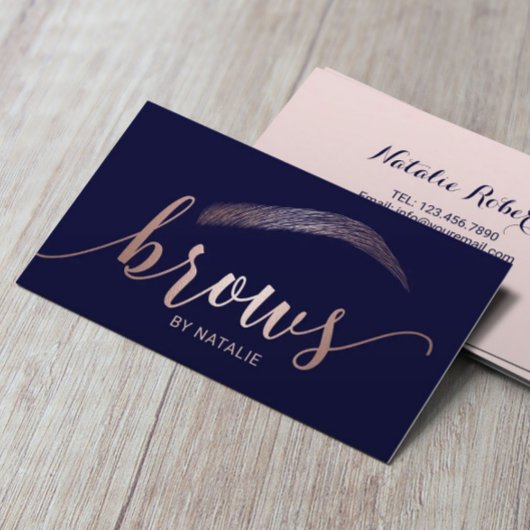 Roos Gold Brows Microblading Salon Typography Navy Visitekaartje