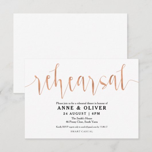 Roos Gold bruiloft repetitie diner uitnodigingen (Voorkant / Achterkant)