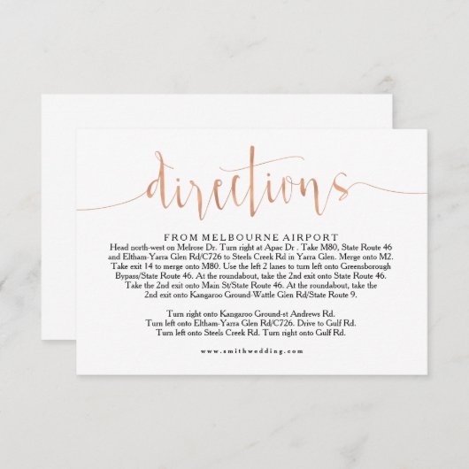 Roos Gold Bruiloft Routebeschrijving Info Kaart (Voorkant / Achterkant)