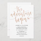 Roos Gold bruiloft uitnodiging Het avontuur begint (Voorkant / Achterkant)