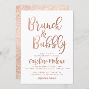 Roos Gold Brunch & Bubble Bridal Shower Invitation Kaart