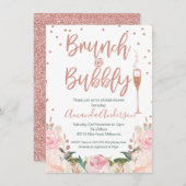 Roos Gold Brunch Bubble Bridal Shower Invitations Kaart (Voorkant / Achterkant)