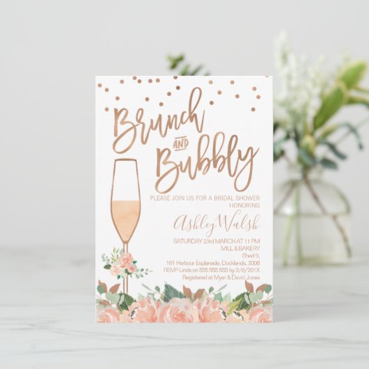 Roos Gold Brunch Bubble Bridal Shower Kaart (Staand voorkant)