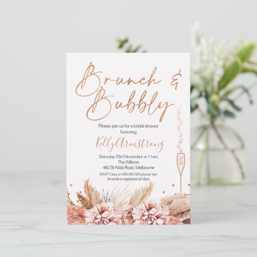 Roos Gold Brunch Bubbly Boho Vrijgezellenfeest Kaart (Staand voorkant)