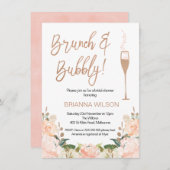 Roos Gold Brunch Bubbly Bruids Douche Uitnodiging (Voorkant / Achterkant)
