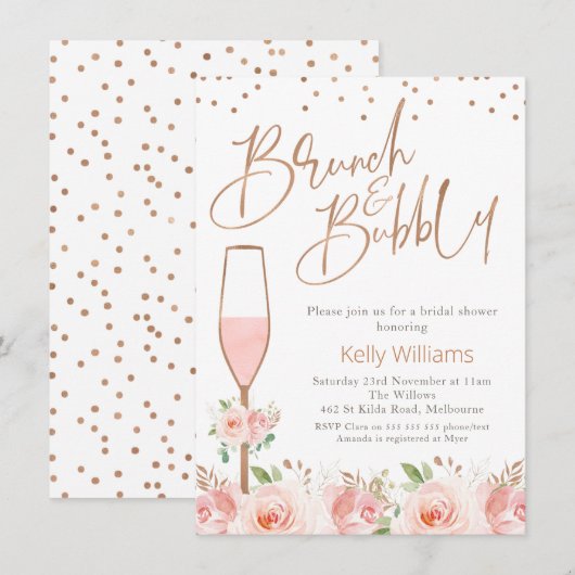 Roos Gold Brunch Bubely Floral Vrijgezellenfeest Kaart (Voorkant / Achterkant)