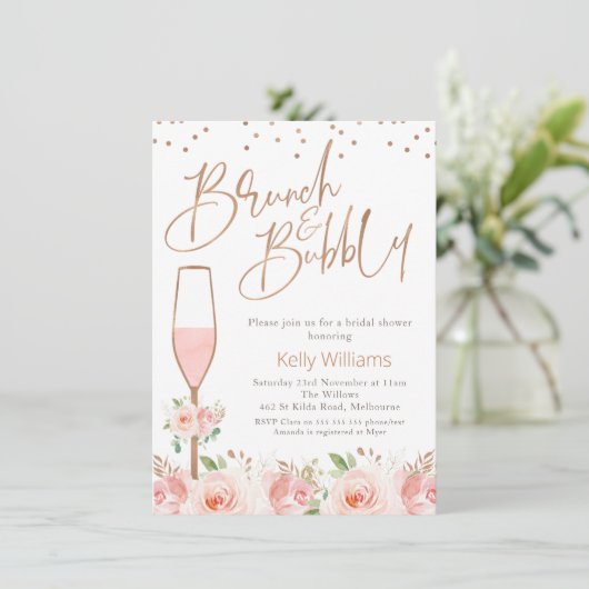 Roos Gold Brunch Bubely Floral Vrijgezellenfeest Kaart (Staand voorkant)