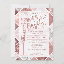 Roos Gold Brunch en Bubble Invitation, marmer Kaart