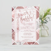 Roos Gold Brunch en Bubble Invitation, marmer Kaart (Staand voorkant)