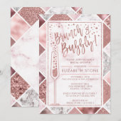 Roos Gold Brunch en Bubble Invitation, marmer Kaart (Voorkant / Achterkant)