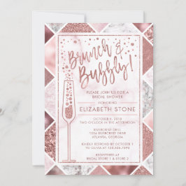 Roos Gold Brunch en Bubble Invitation, marmer Kaart