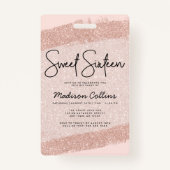 Roos Gold Brush Glitter Sweet 16 Uitnodiging VIP Badge (Achterkant)