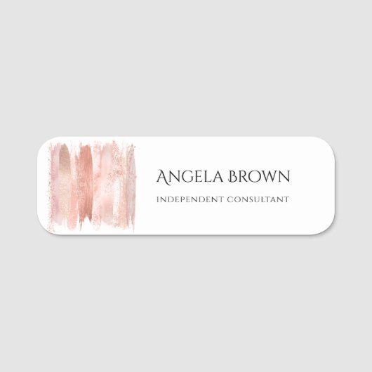 Roos Gold Brush Glitter Waterverf Ombre Elegant Naamplaatje (Voorkant)