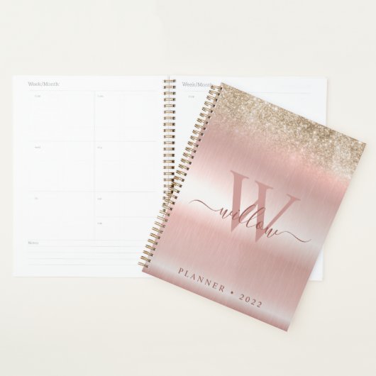Roos Gold Brush Metal Gold Glitter Planner (Display)